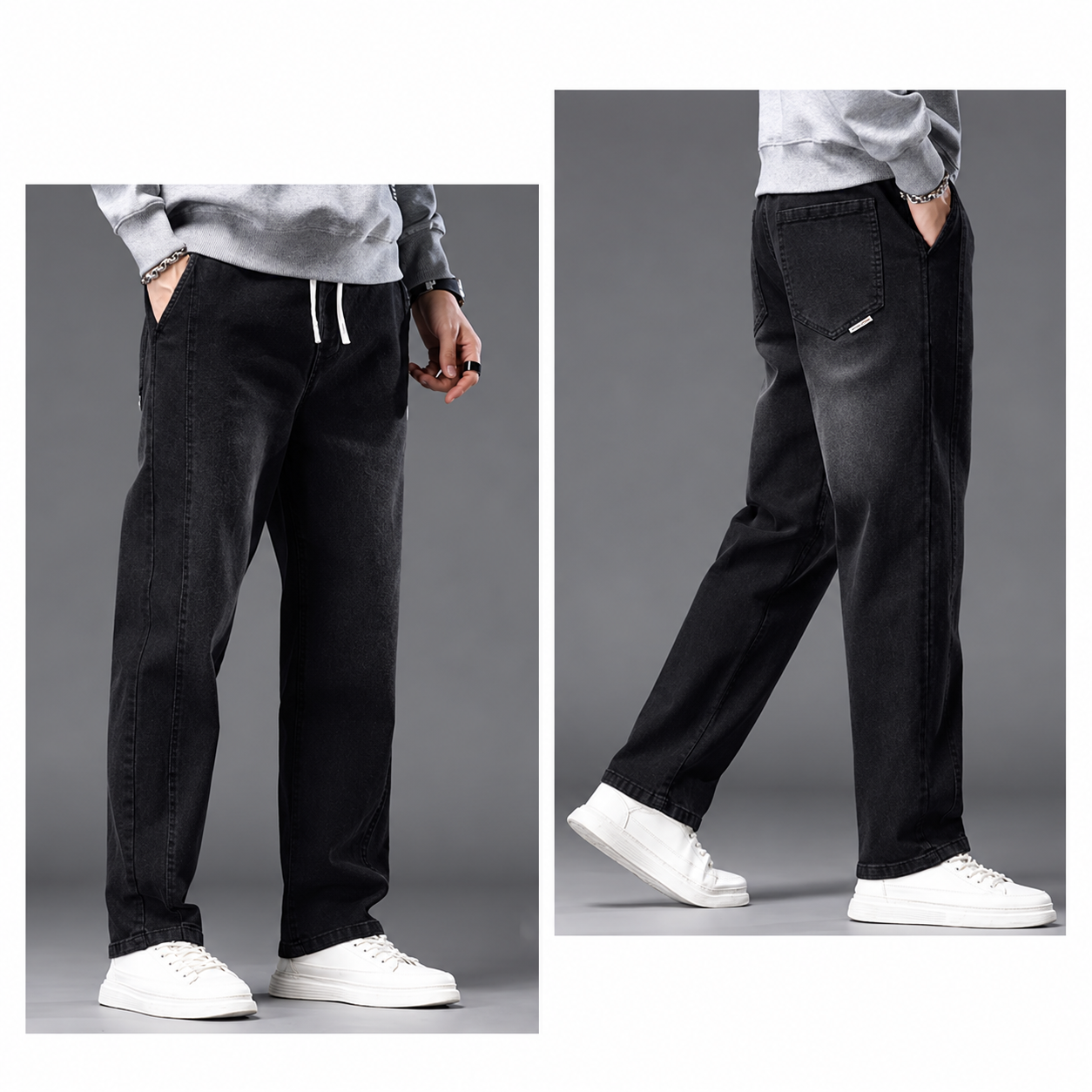 Men's Black Baggy Trouser with Elastic Drawstring Waist(Black) picture 2