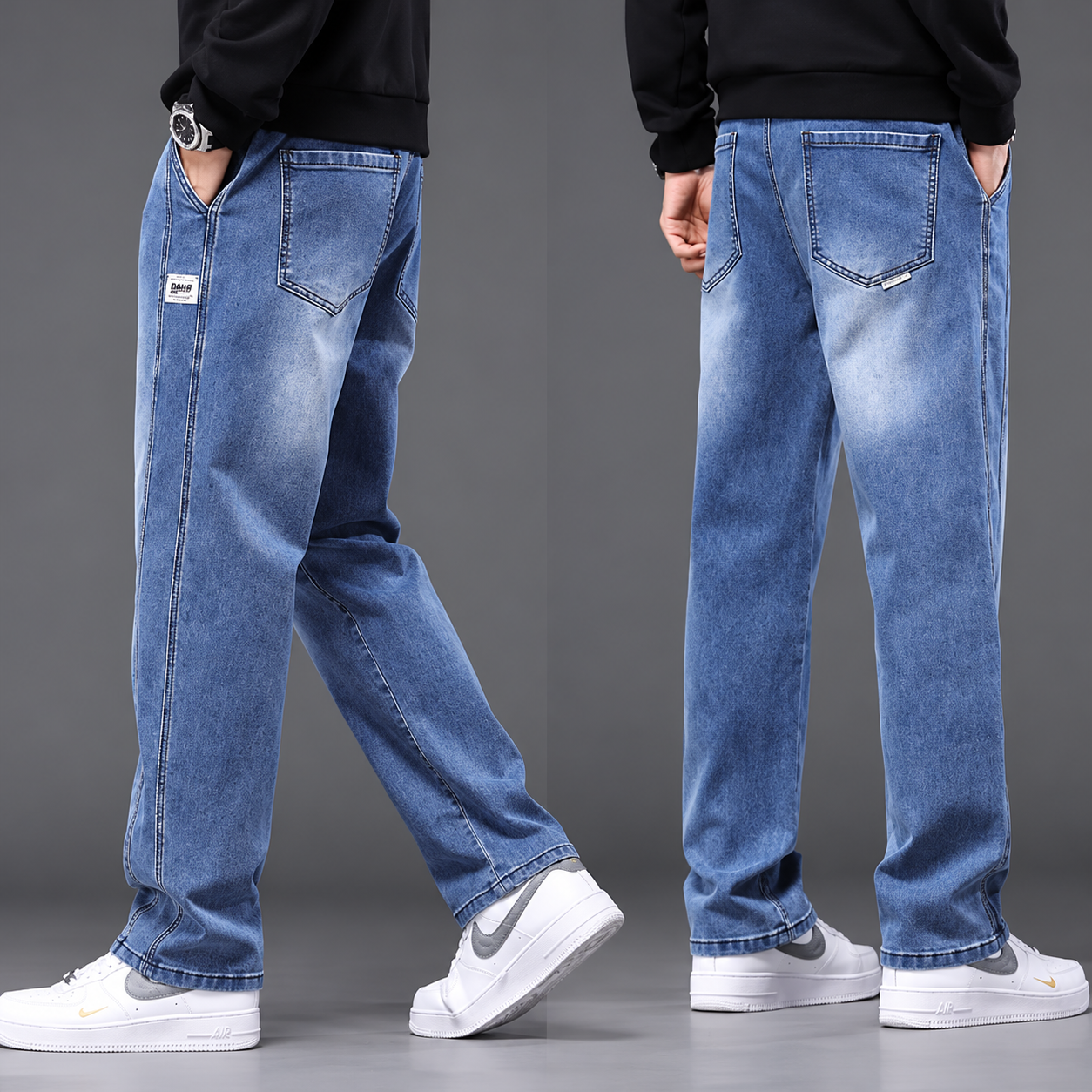 Men's Black Baggy Trouser with Elastic Drawstring Waist(Sky Blue) picture 2
