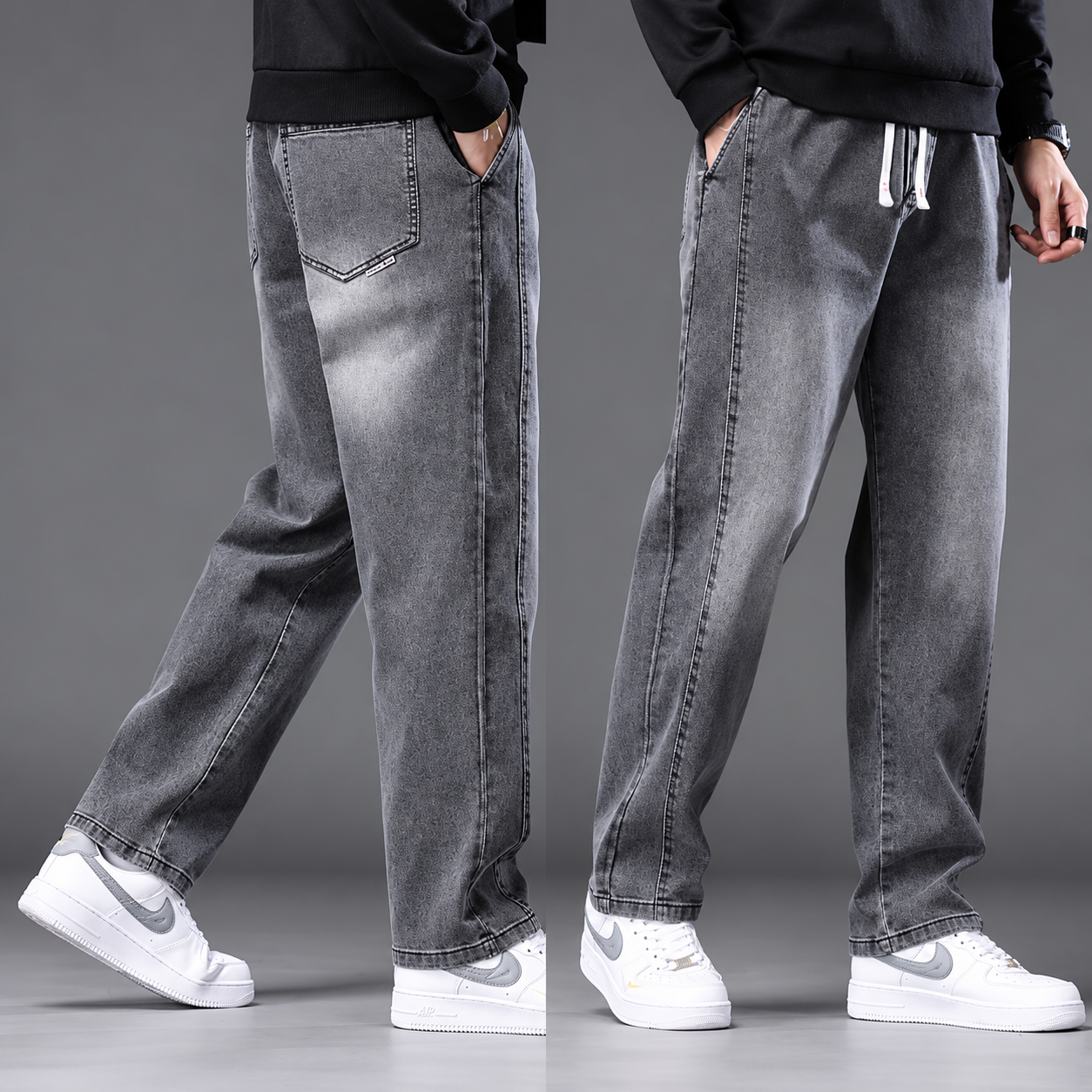 Men's Black Baggy Trouser with Elastic Drawstring Waist(Ash) picture 2